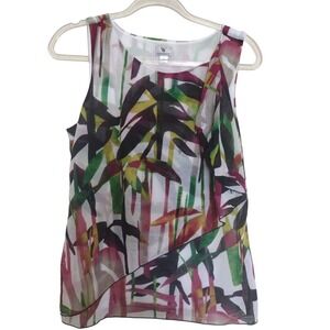 Worthington Blouse Woman's M Multicolor Sleeveless Layered Lined Mesh Top‎